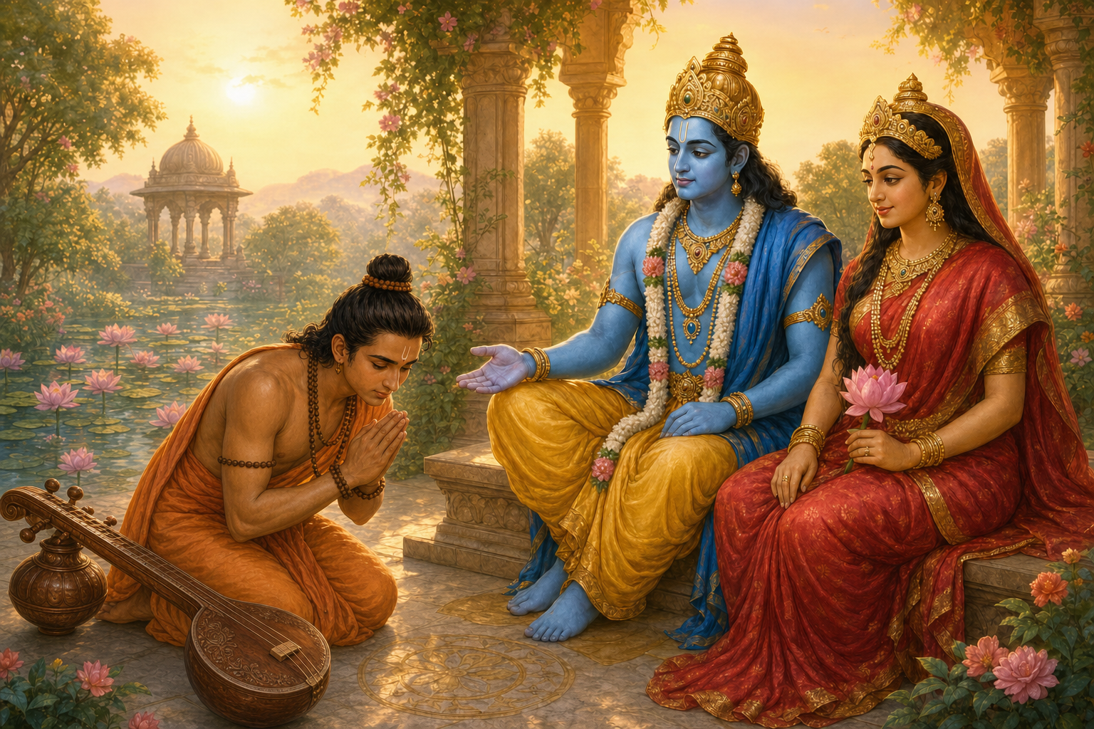 Narada bows to Lakshmi and accepts Vishnu's guidance
