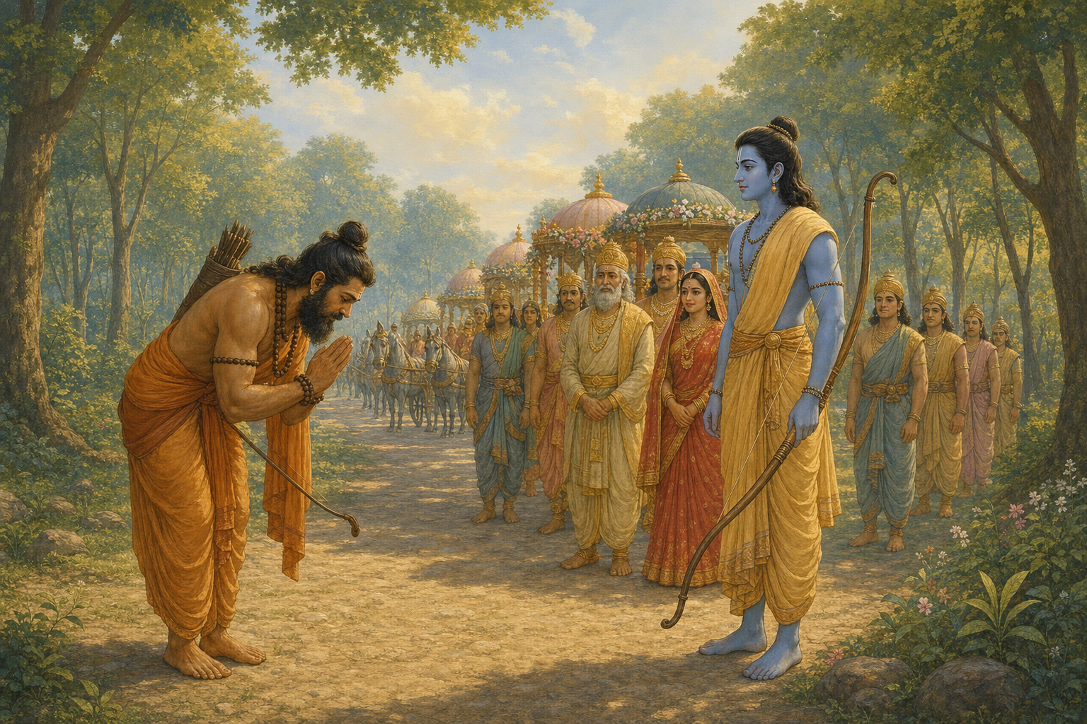 Parashurama bows to Rama after recognition replaces rivalry