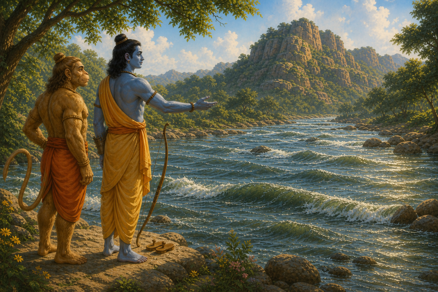 Rama and Hanuman consider many waves within one river