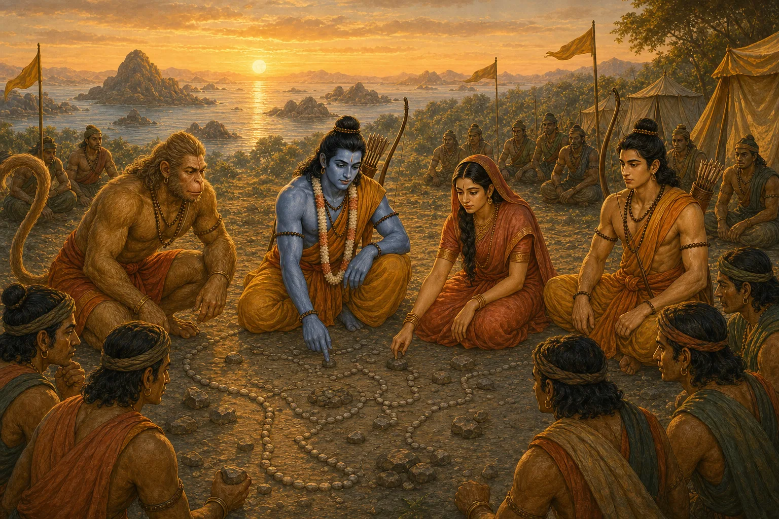 Ram, Sita, and their allies prepare together at Pushkara