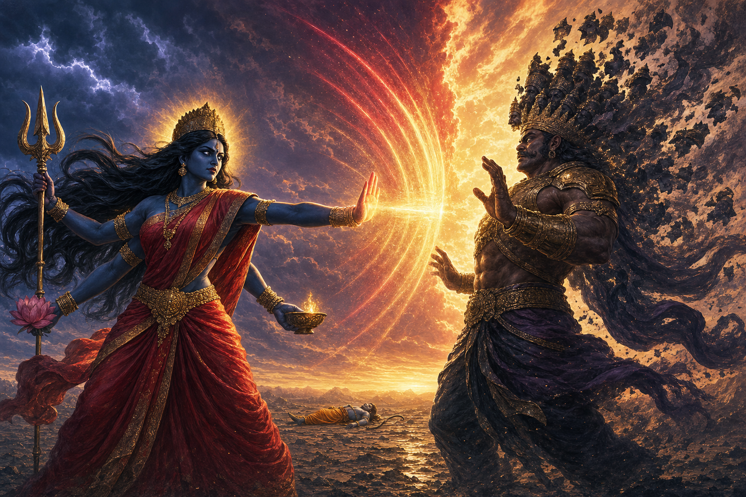 Sita as Mahakali confronts Sahasra Ravana and ends his certainty