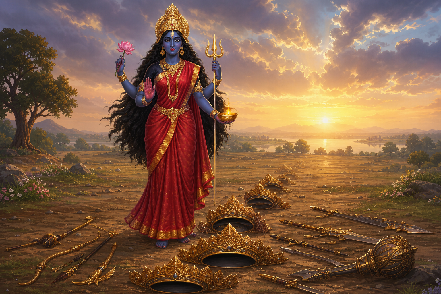 Sita as Mahakali stands over the ended threat as order returns
