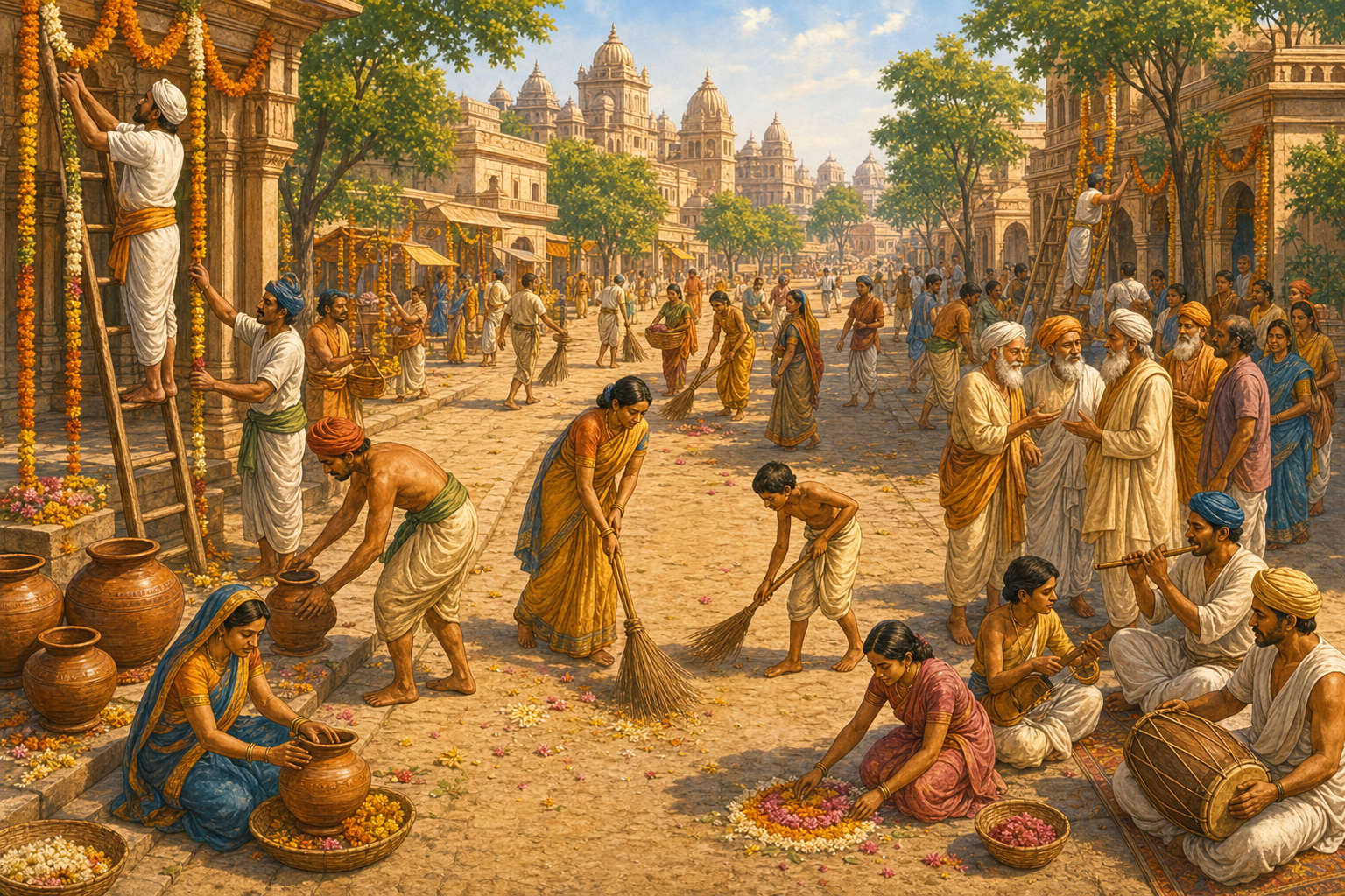 The people of Ayodhya prepare the city together