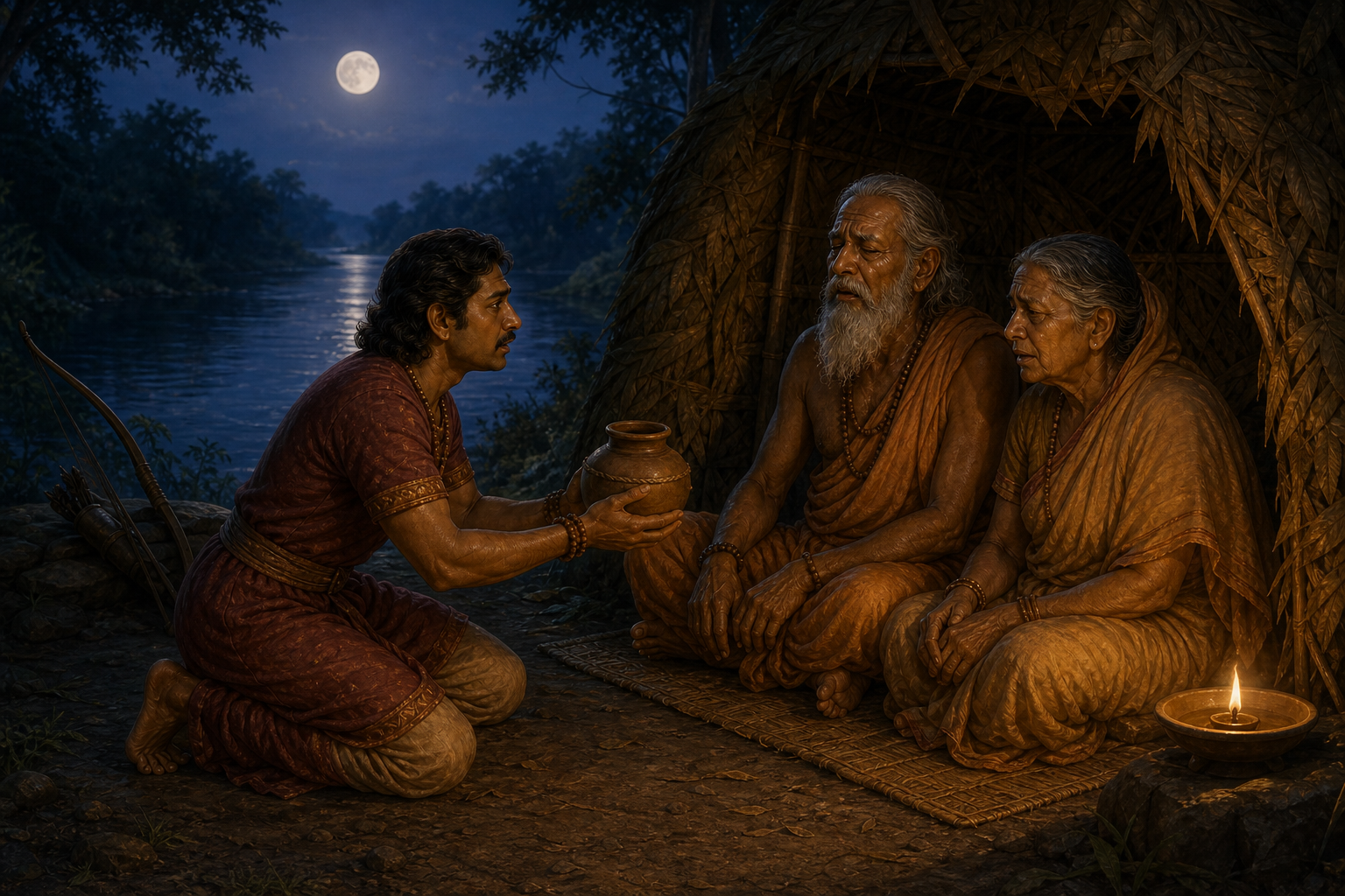 The young Dasharatha tells the ascetic's elderly parents the truth about his accidental deed