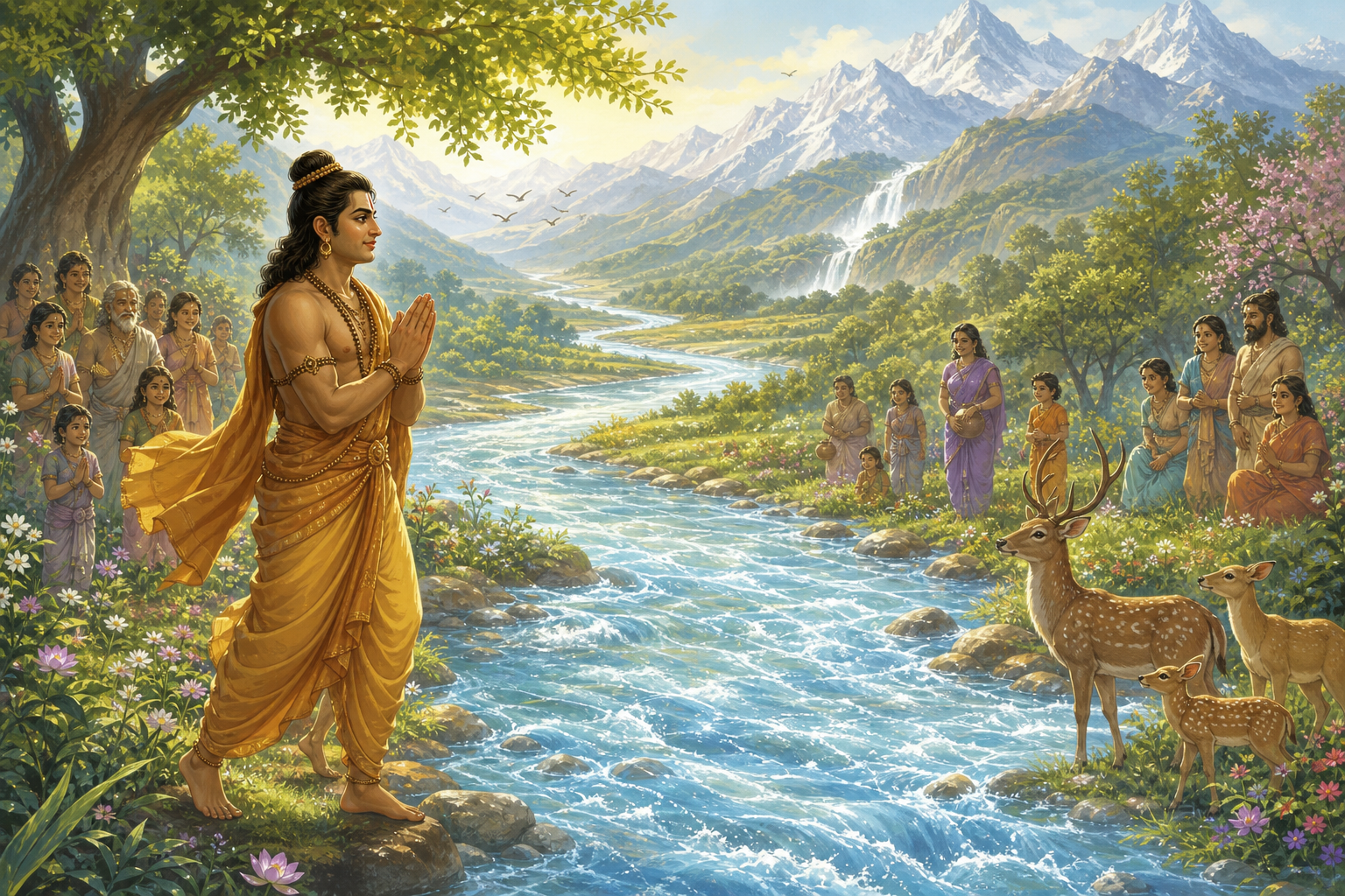 Bhagiratha leads Ganga as she flows across mountains and plains