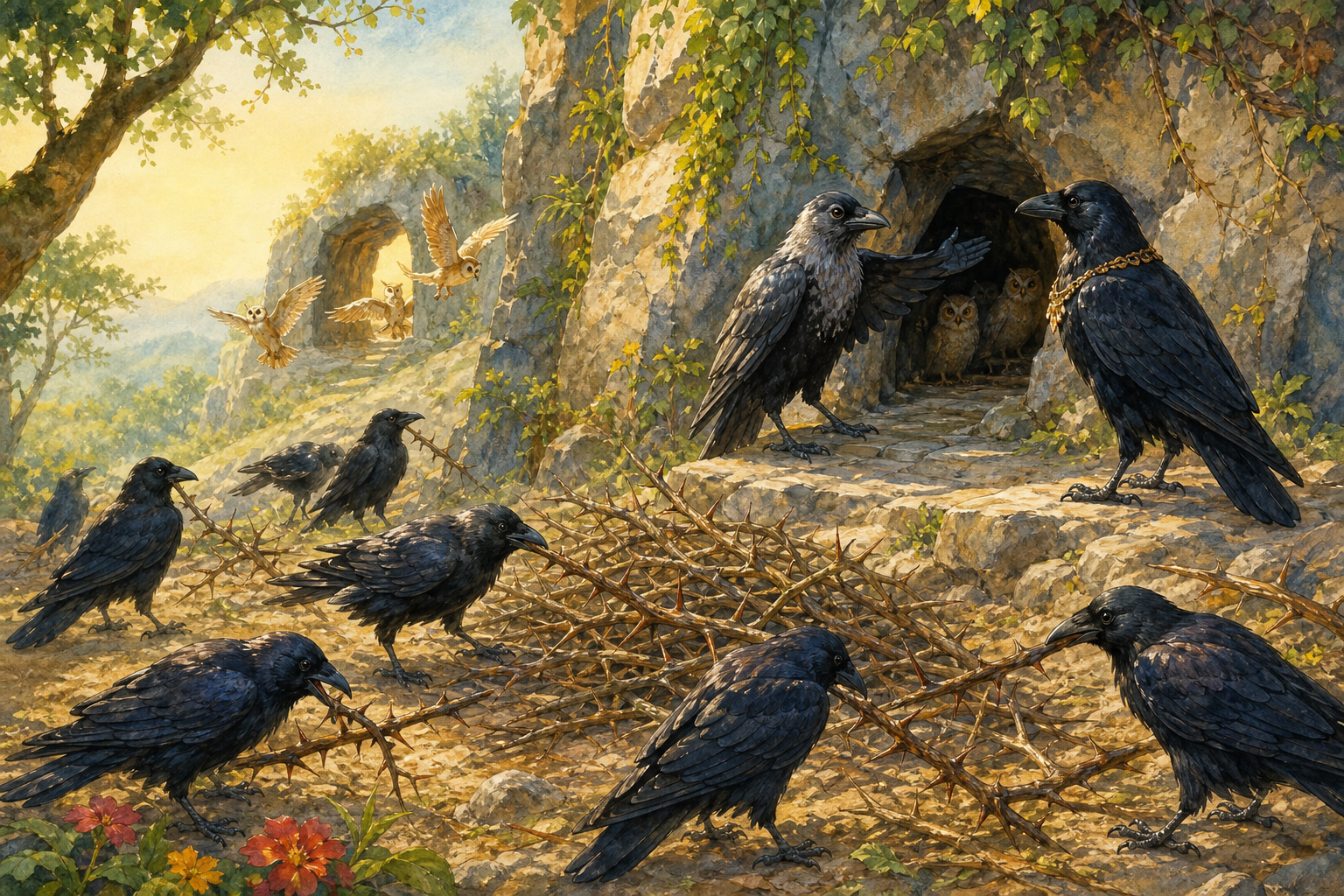 Crows and Owls — illustration