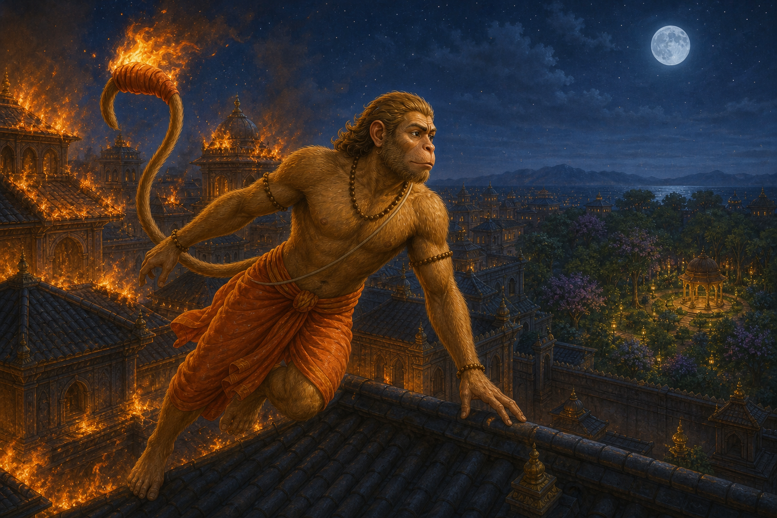 Hanuman and the Burning of Lanka — illustration