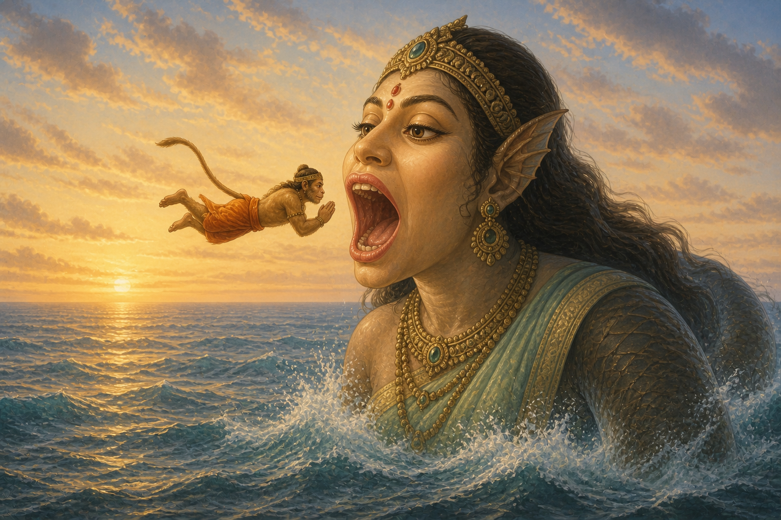 Hanuman Crosses the Ocean — illustration