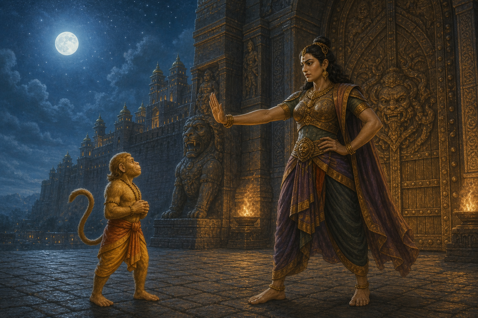 Hanuman Enters and Searches Lanka — illustration
