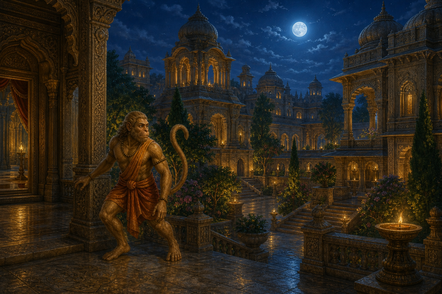 Hanuman Enters and Searches Lanka — illustration
