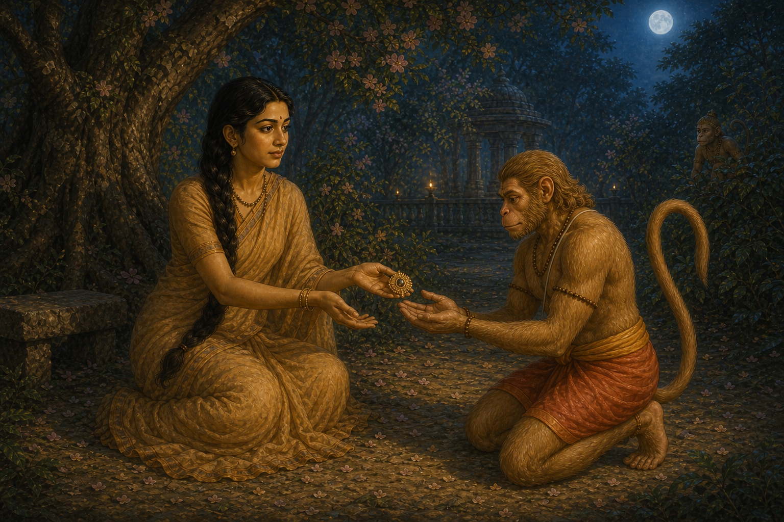 Hanuman Gives Ram's Ring to Sita — illustration