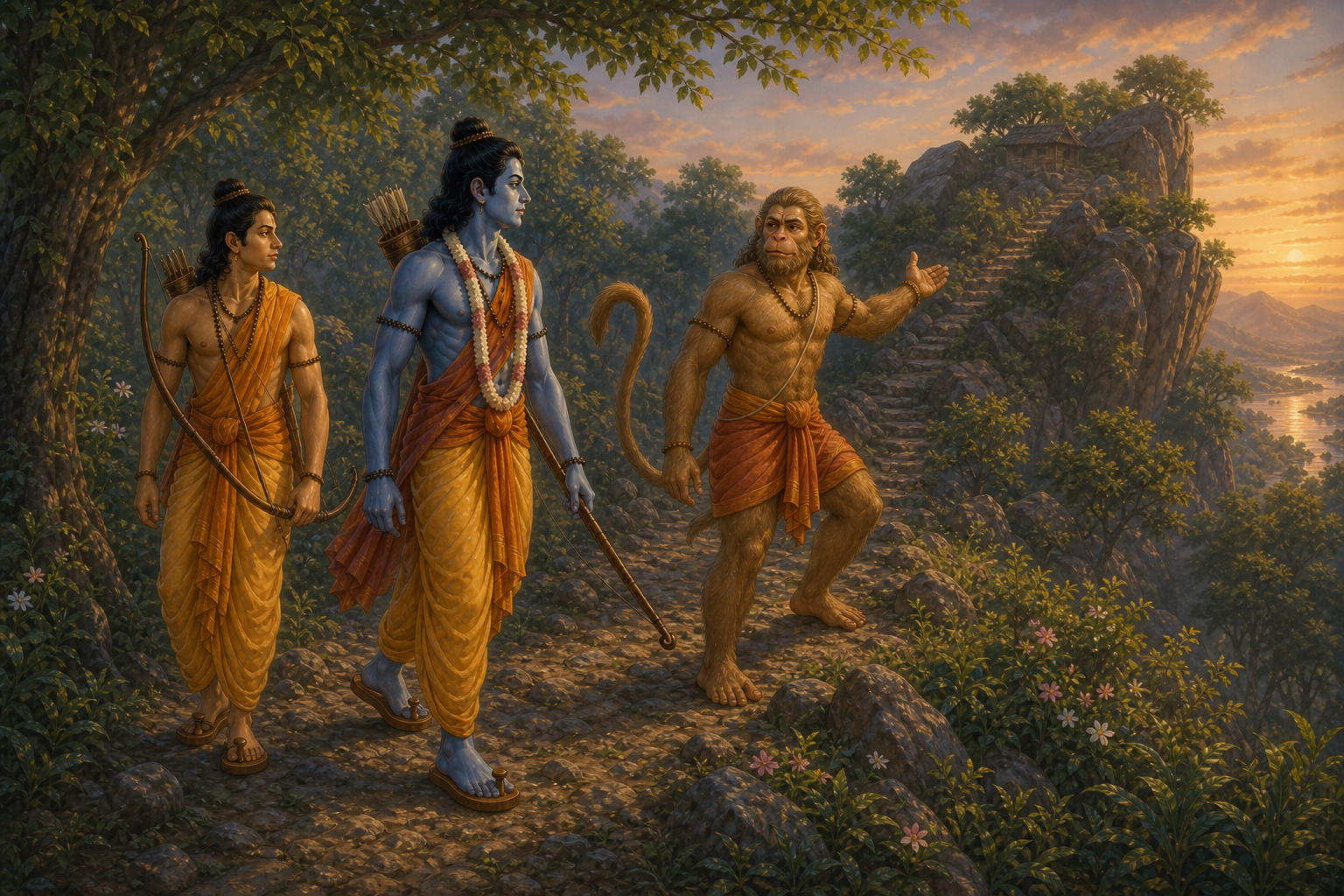 Hanuman Meets Ram and Lakshman — illustration