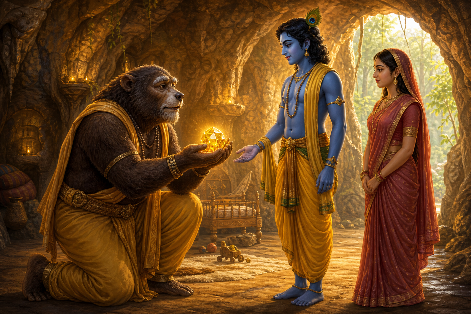 Jambavant recognizes Krishna and offers him the Syamantaka jewel