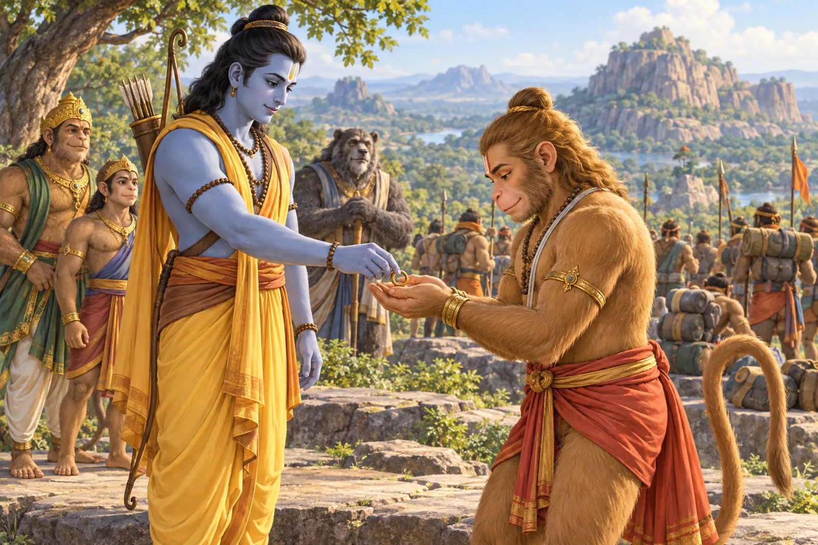 Ram hands Hanuman his own ring before the search parties set out