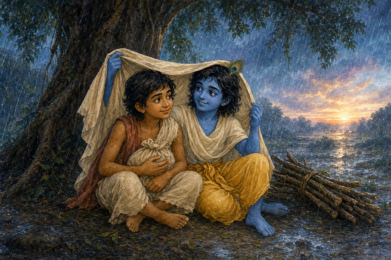 Krishna and Sudama: The Power of True Friendship — illustration