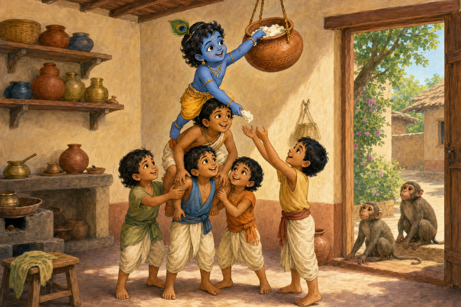 Little Krishna and the Butter Pot — illustration