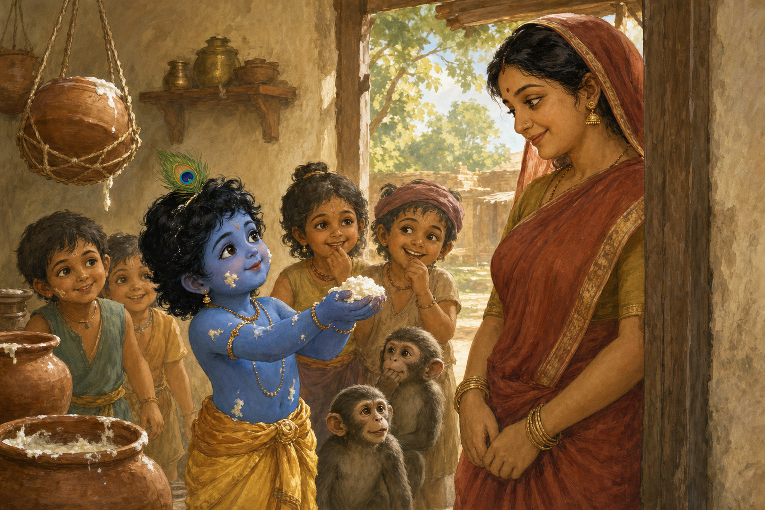 Little Krishna and the Butter Pot — illustration