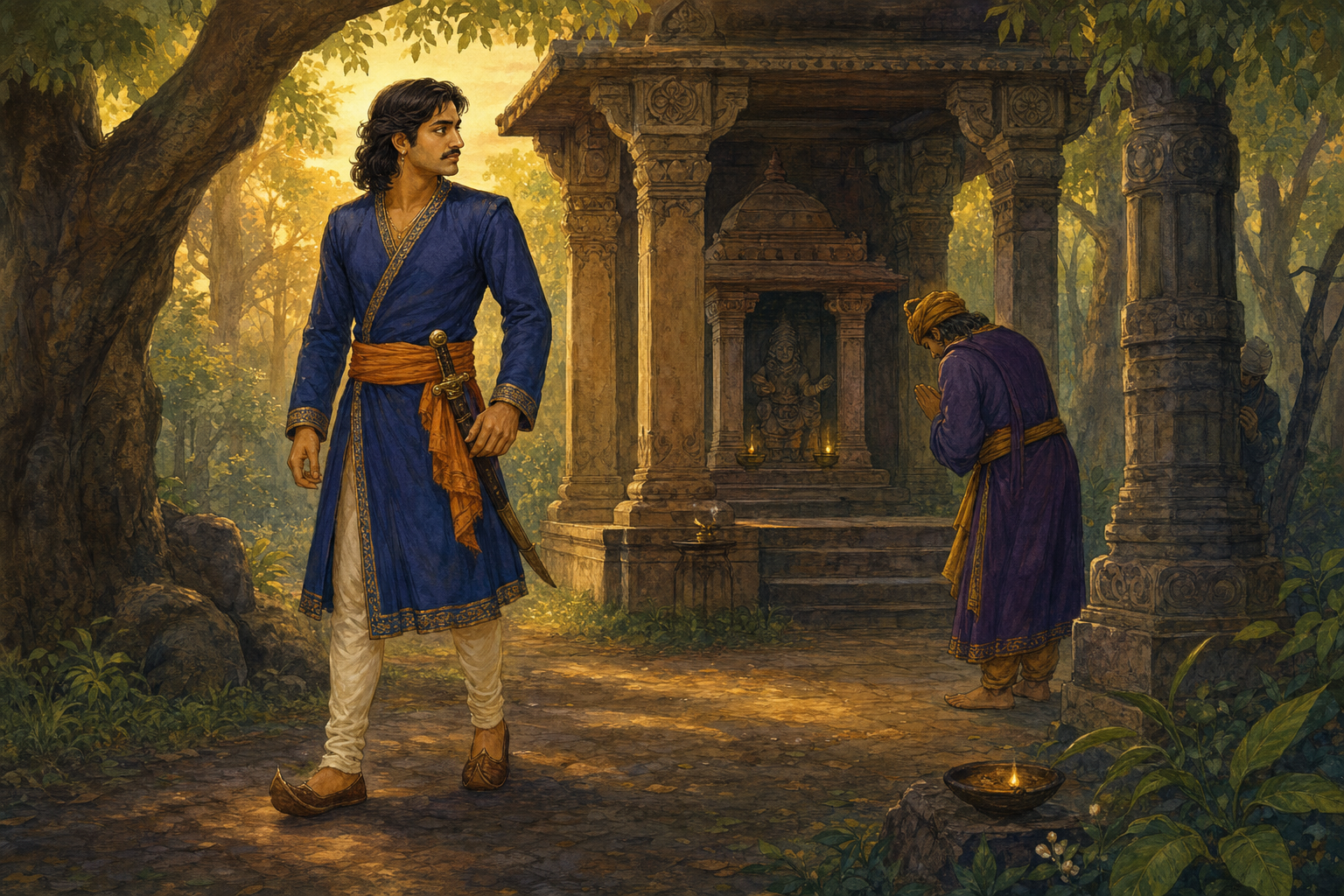 Vikram calmly recognizes the hidden trap at the forest shrine