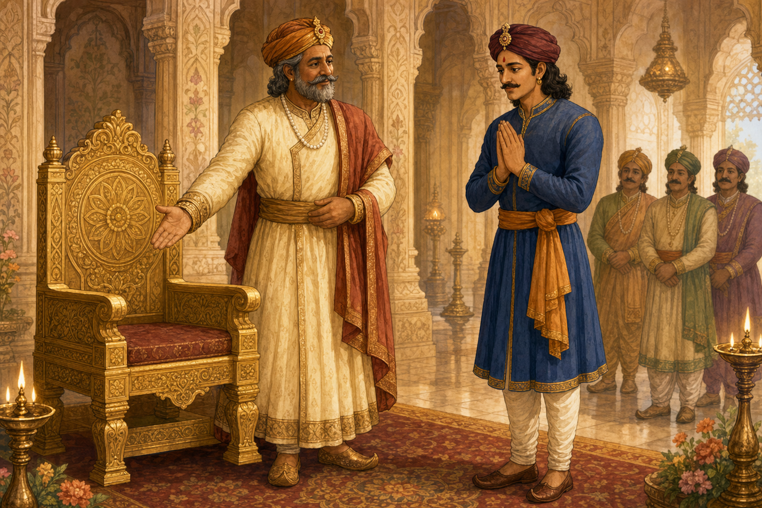 King Bahubal entrusts the golden throne to Vikram