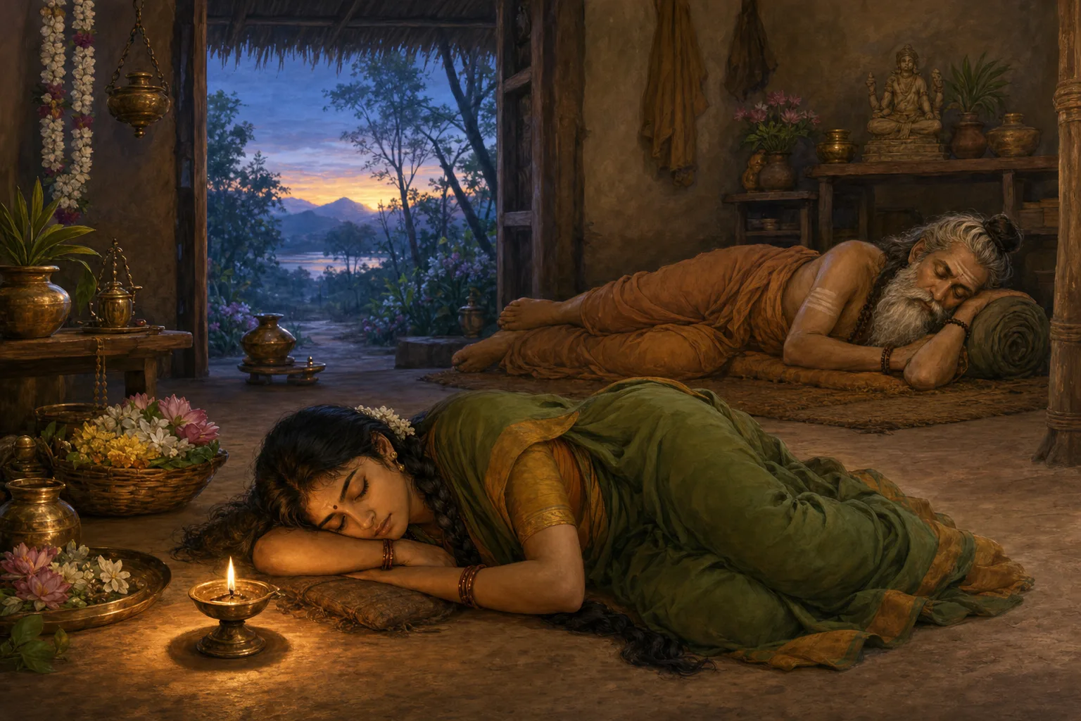 Kandali accidentally falls asleep in the hermitage before the dawn ritual