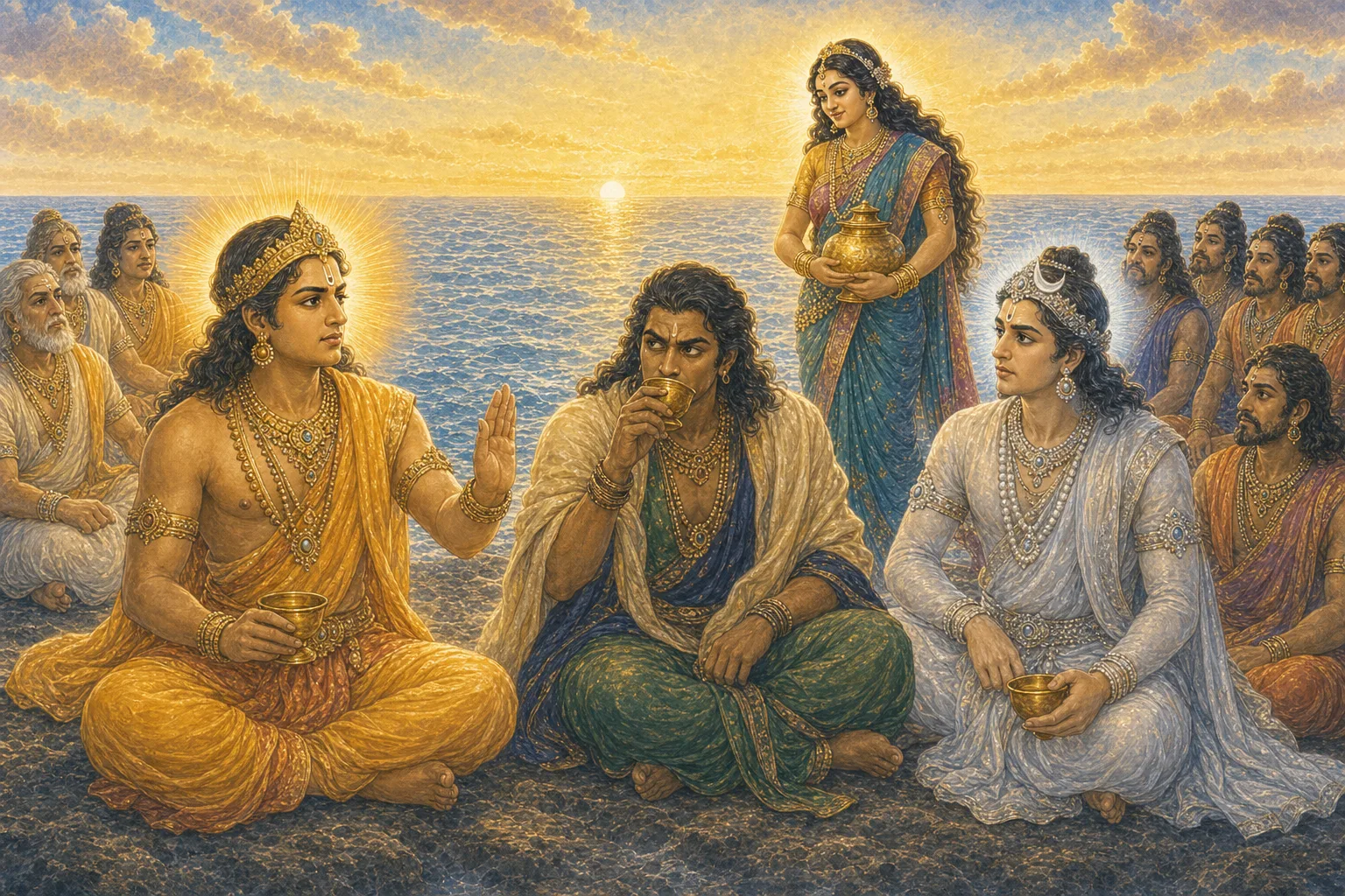 Vishnu's discus separates Rahu's head from his body before the nectar can spread further