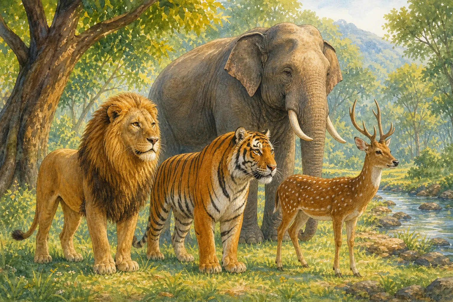 The forest animals chase the blue jackal out of the forest