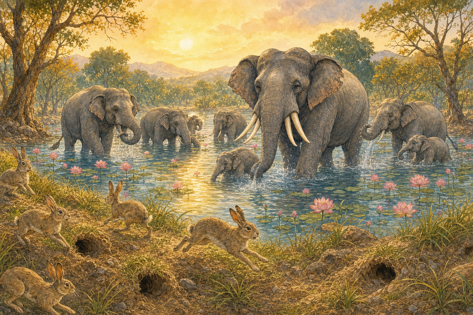 The Elephants and the Hares — illustration