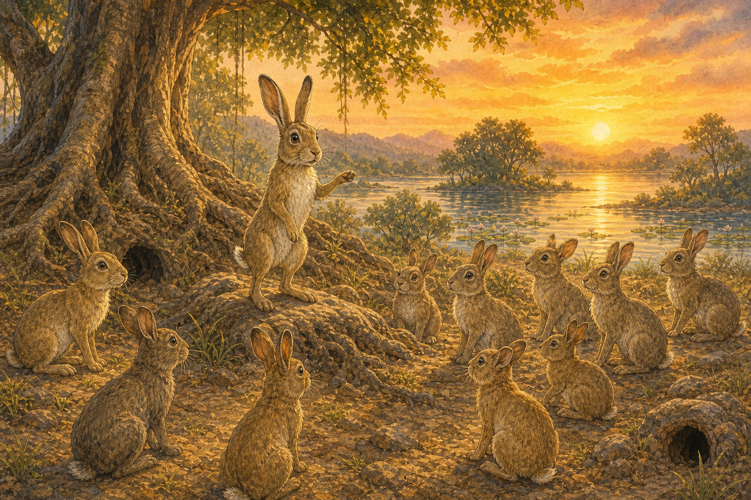 The Elephants and the Hares — illustration