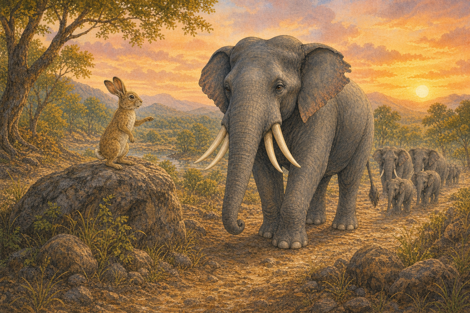 The Elephants and the Hares — illustration