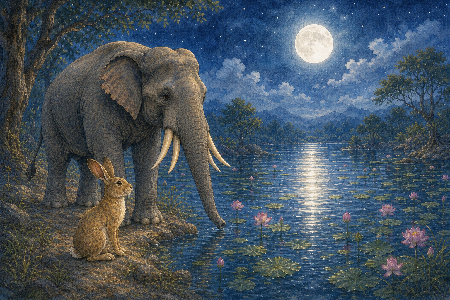 The Elephants and the Hares — illustration