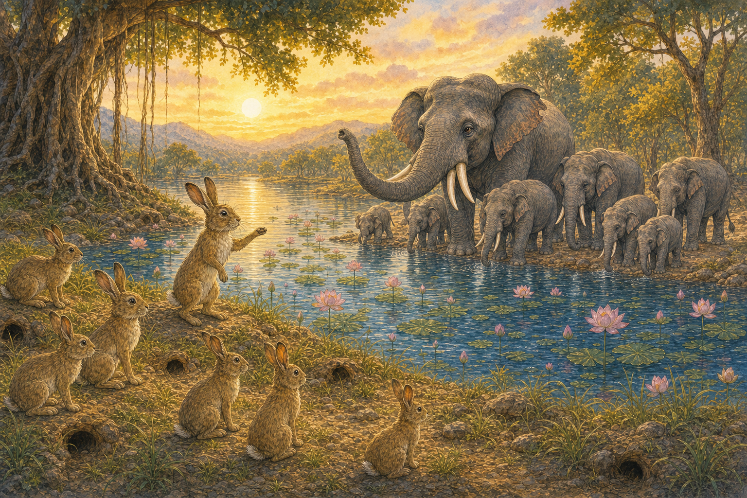 The Elephants and the Hares — illustration