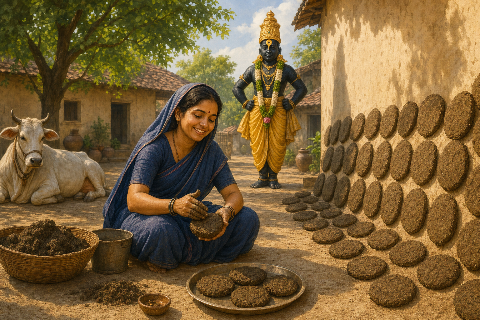 Janabai makes fuel cakes while remembering Vitthal