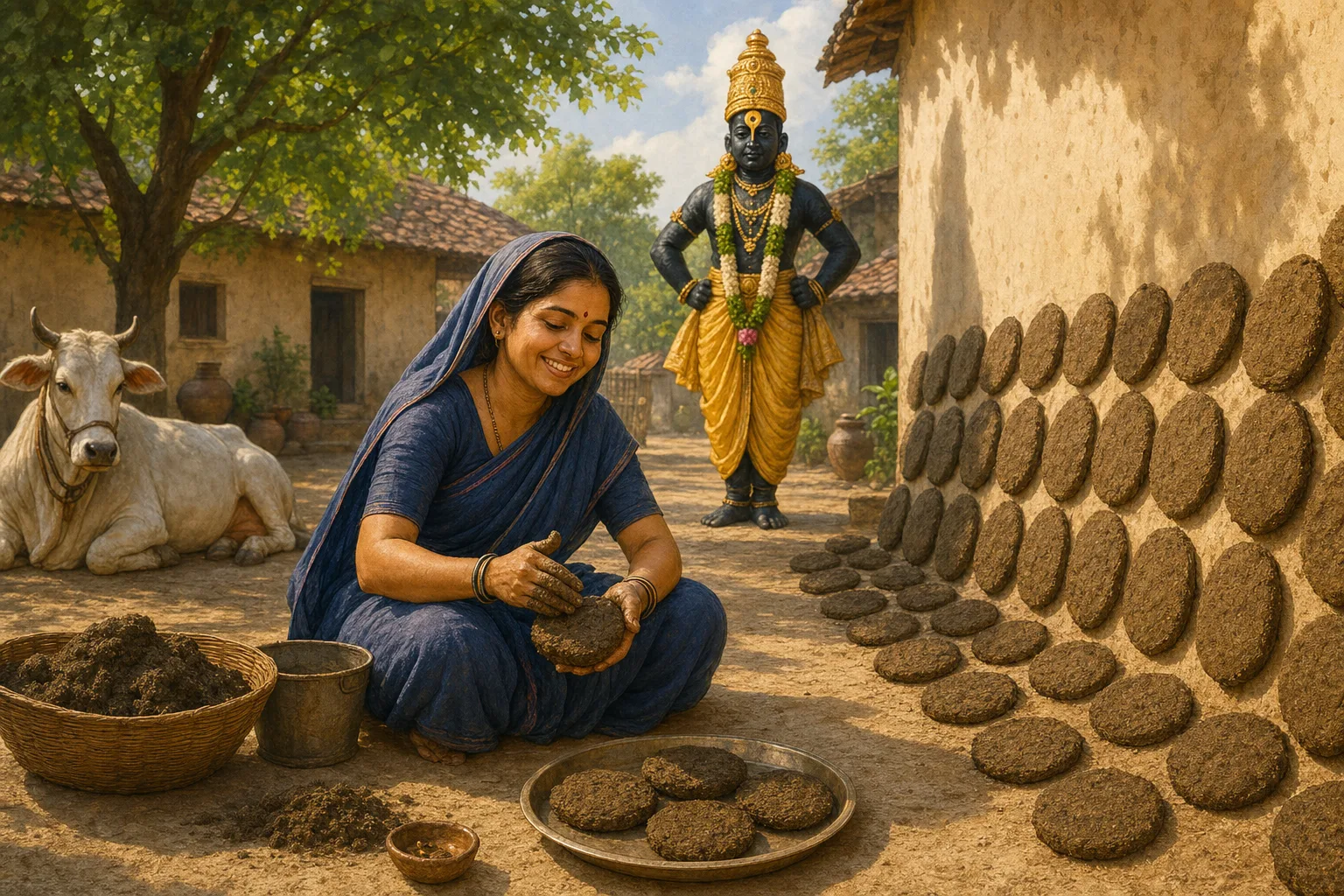 Janabai makes fuel cakes while remembering Vitthal