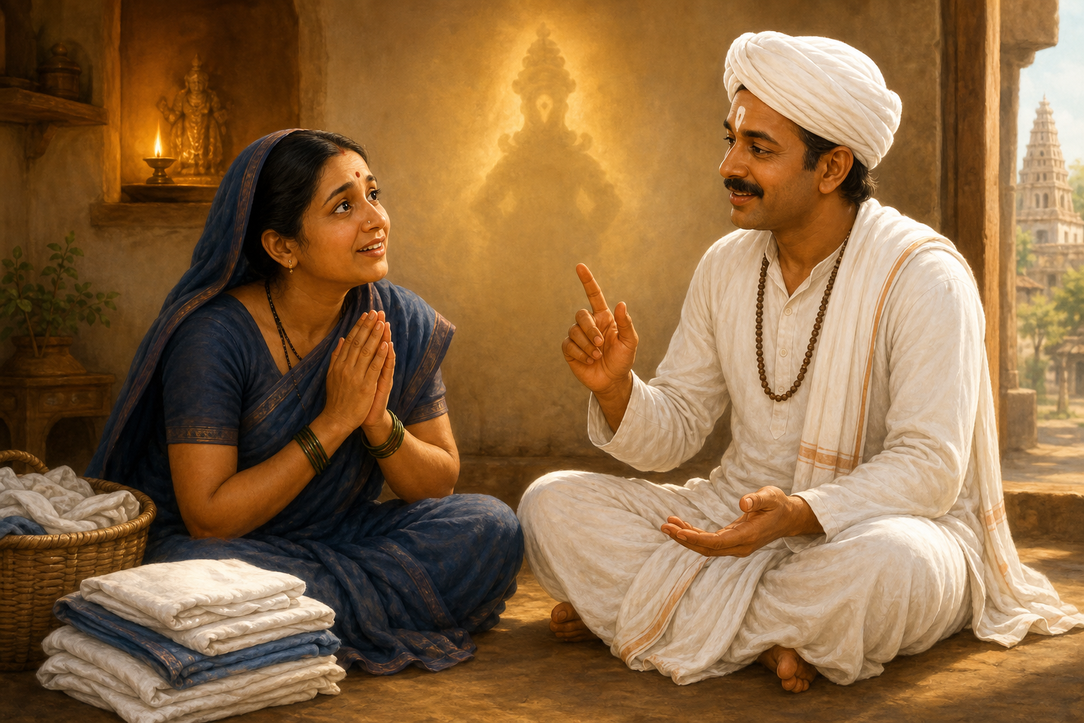 Janabai tells Namdev about the mysterious helper