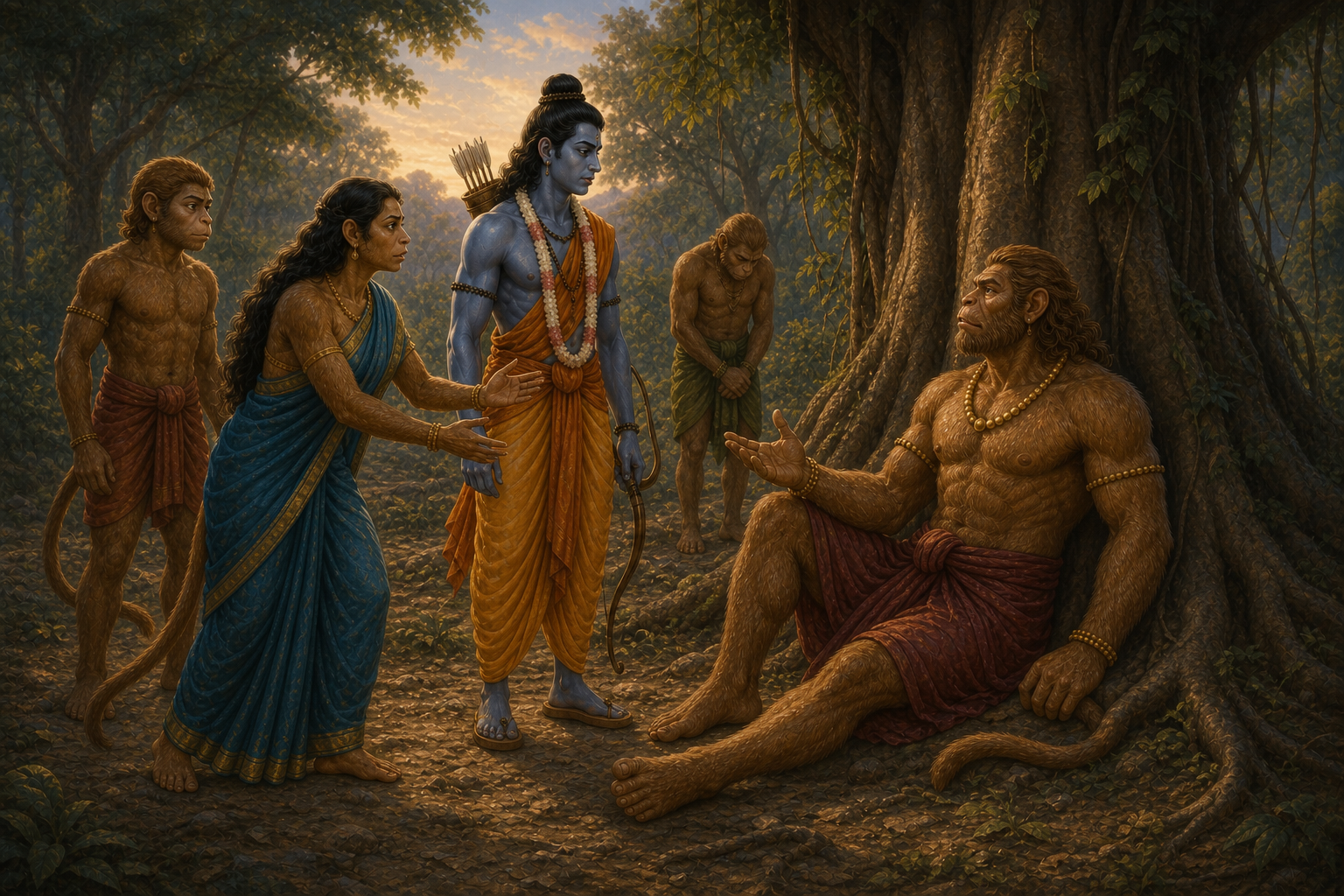 Vali, Sugriva, and Tara — illustration