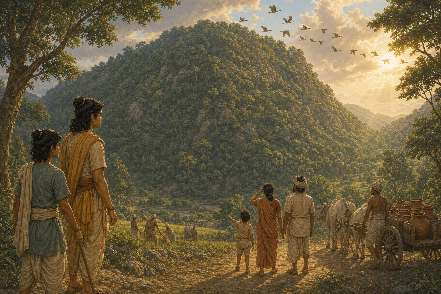 The overgrown Vindhya mountain blocks travellers’ paths and the morning sunlight