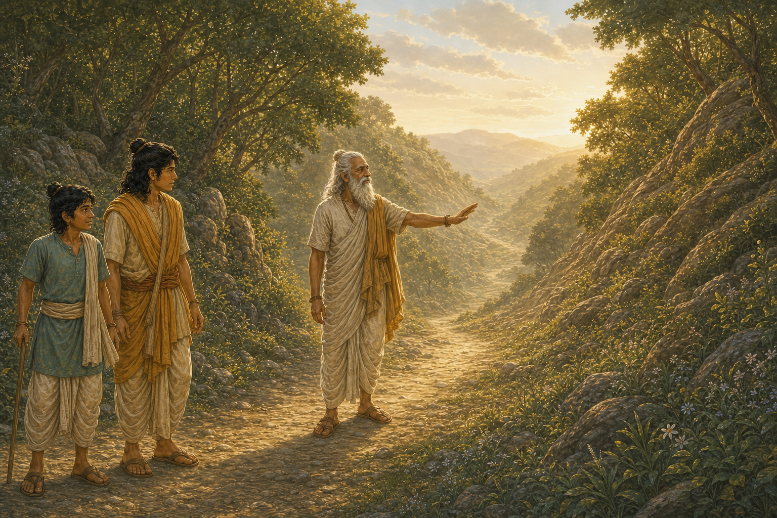 The Vindhya mountain bows respectfully before Sage Agastya