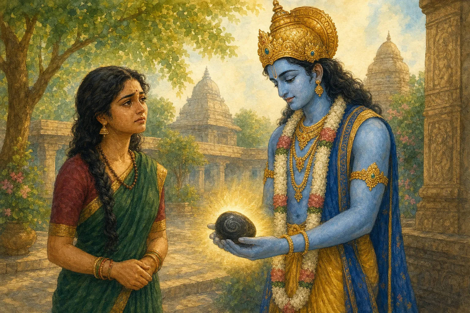 Lord Vishnu's divine stone form, Shaligram, comes into being under Vrinda's curse
