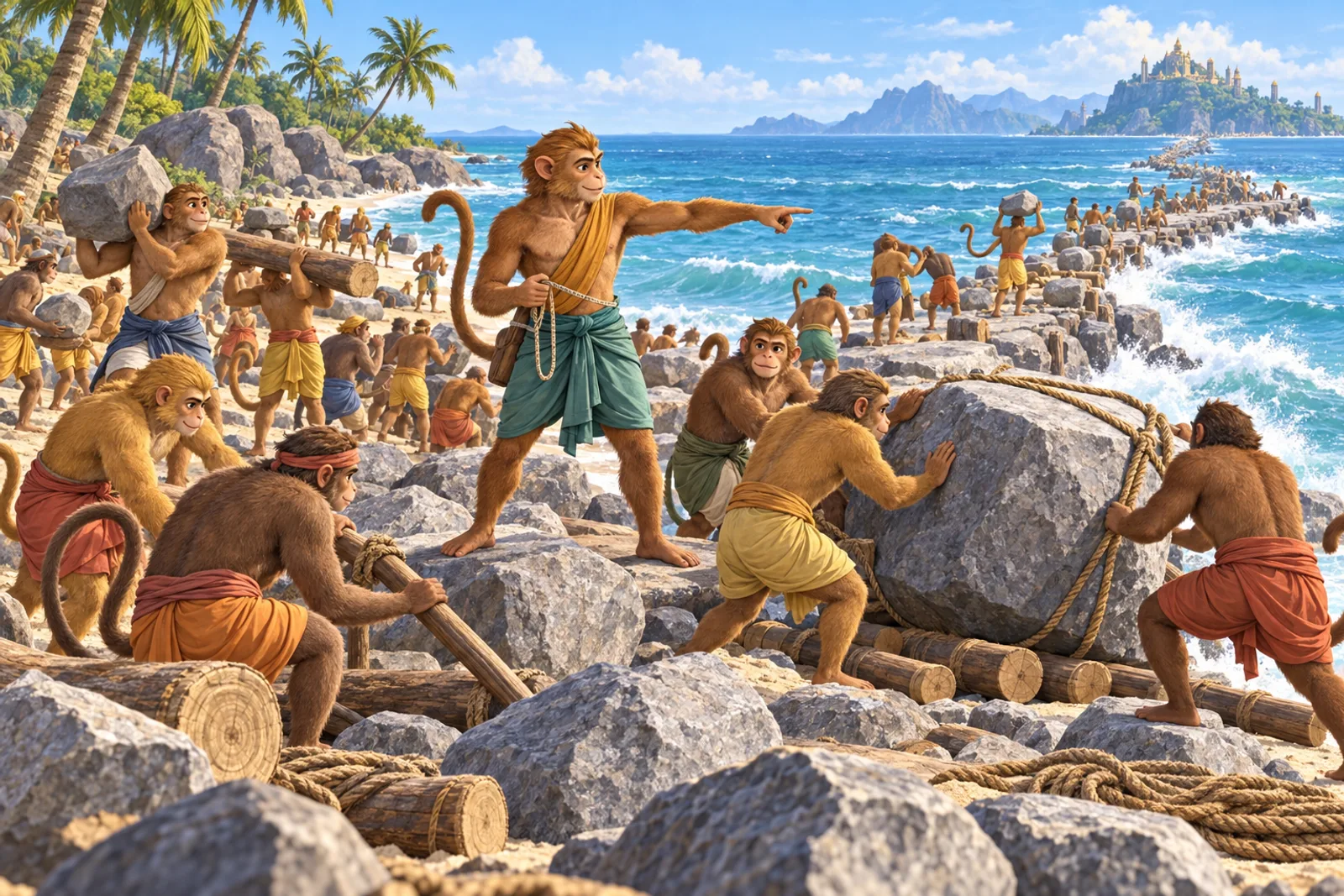 The Ocean rises from the waves to speak with Ram, who lowers his bow to hear him out